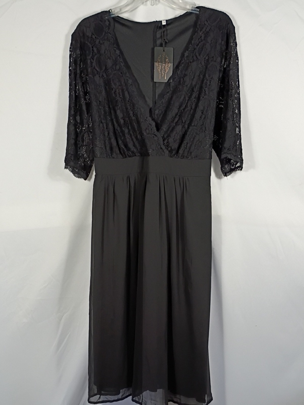 NWT Pinup Fashion Black Lace Chiffon Wrap Vneck Cocktail Dress Size 18W Party
